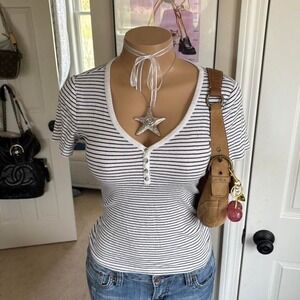 y2k 2000s gap striped henley fitted top